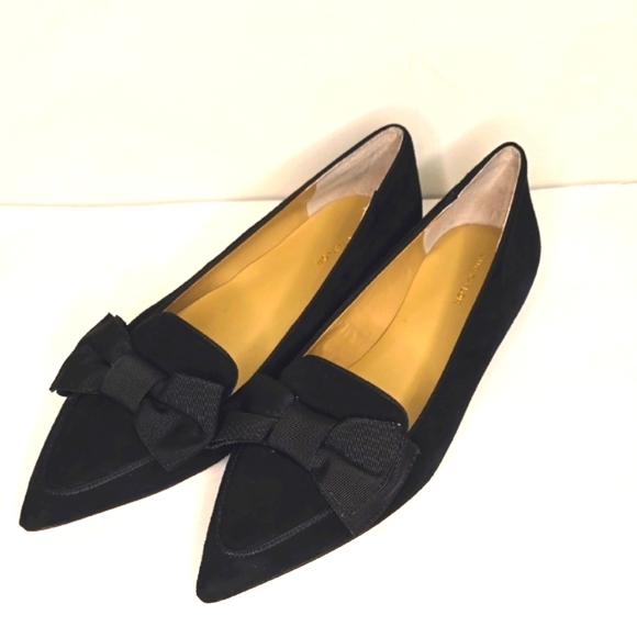 Ann Taylor Elegant Black Suede Bow Flats Size 9 - Picture 1 of 3